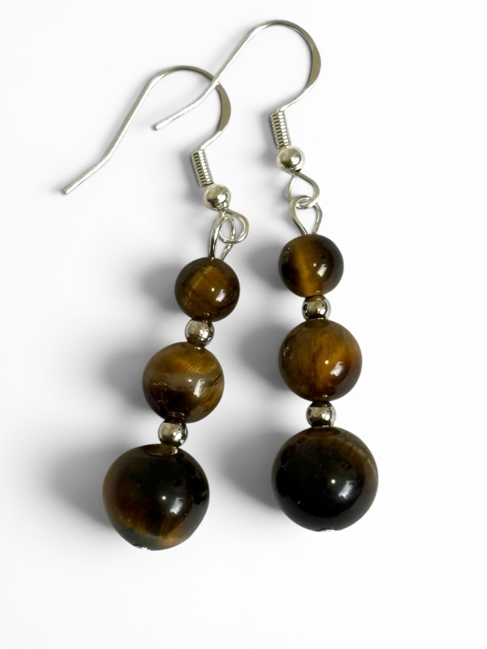 Handcrafted Brown Tiger Eye Gemstone Drop Dangle Earrings